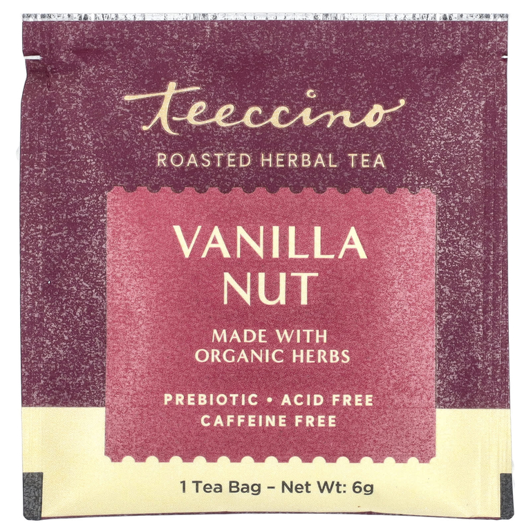 Teeccino, чай из обжаренных трав, ваниль и орех, без кофеина, 10 чайных пакетиков, 60 г (2,12 унции)