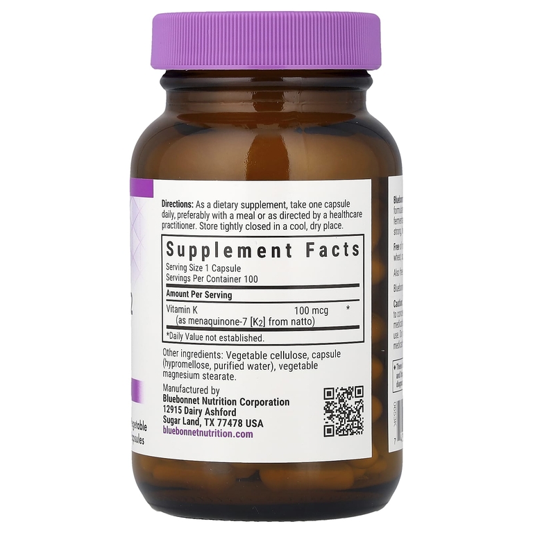 Bluebonnet Nutrition, Витамин K2, 100 мкг, 100 растительных капсул