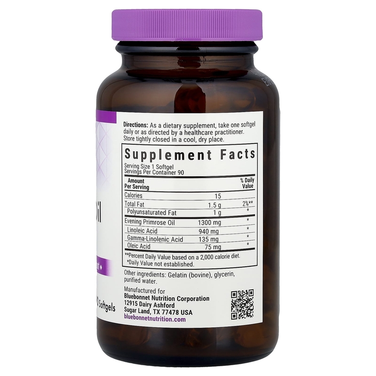 Bluebonnet Nutrition, масло примулы вечерней, 1300 мг, 90 мягких желатиновых капсул