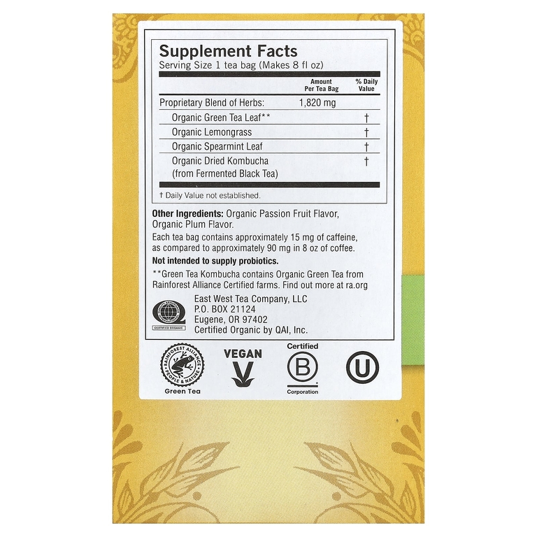 Yogi Tea, зелёный чай комбуча, 16 чайных пакетиков, 32 г (1,12 унции)