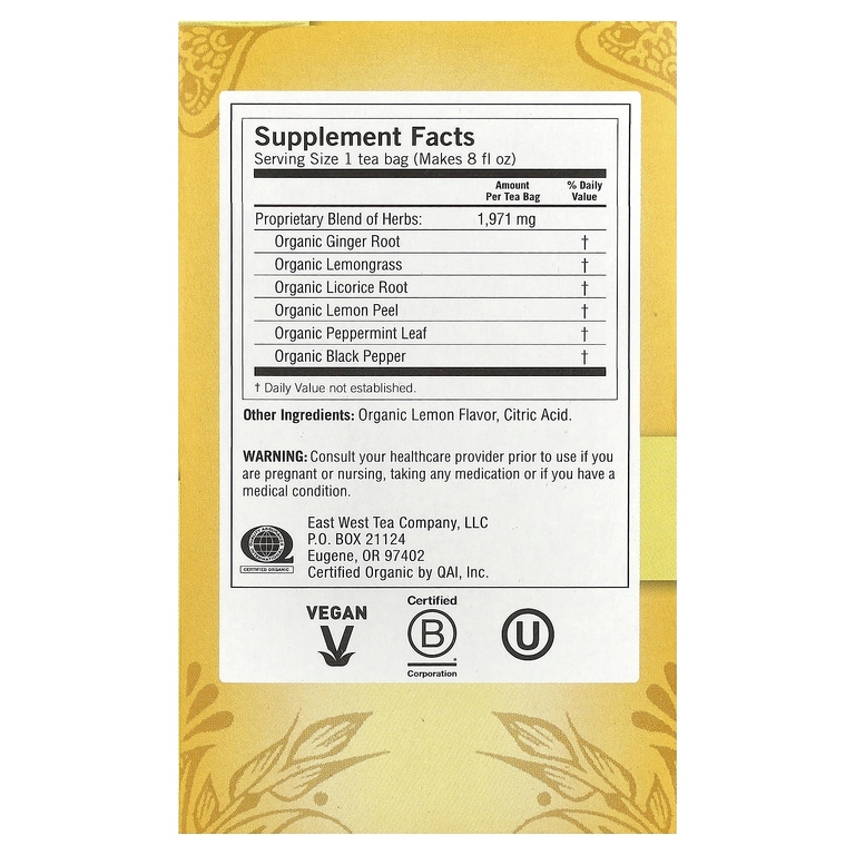Yogi Tea, лимон и имбирь, без кофеина, 16 чайных пакетиков, 36 г (1,27 унции)