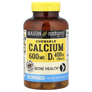 Mason Natural, жевательный кальций + витамин Д3, вкус кофе-мокко, 600 мг, 100 жевательных таблеток