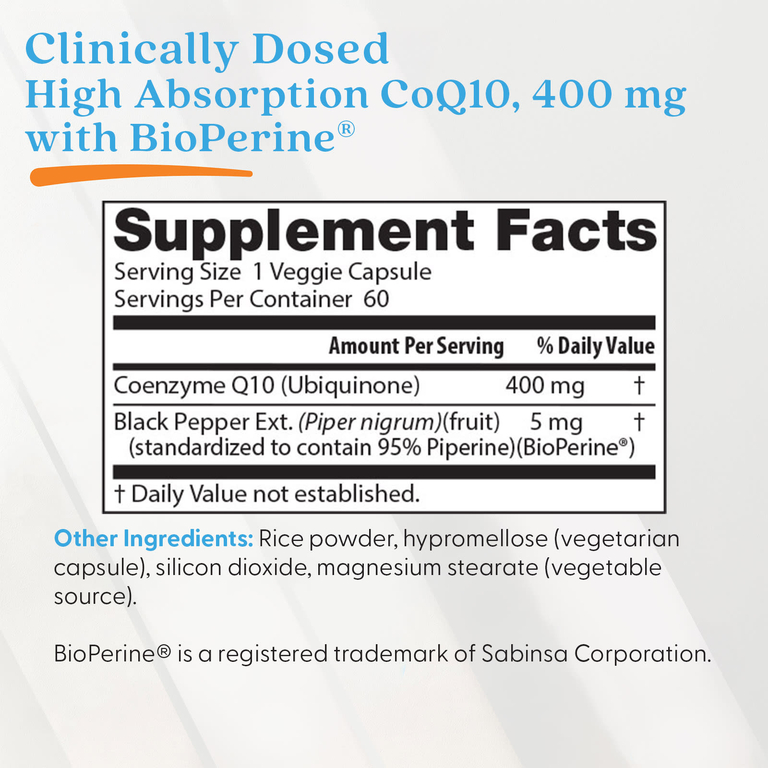 Doctor's Best, легкоусвояемый коэнзим Q10 с черным перцем BioPerine®, 60 растительных капсул