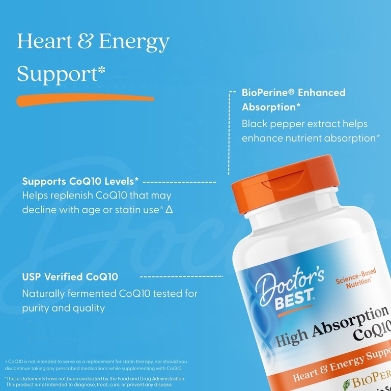Doctor's Best, легкоусвояемый коэнзим Q10 с черным перцем BioPerine®, 60 растительных капсул