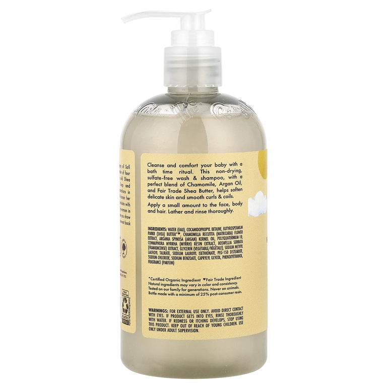 SheaMoisture, детское средство для купания и шампунь с необработанным маслом ши, ромашкой, аргановым маслом, ладаном и миррой, 384 мл (13 жидк. унций)