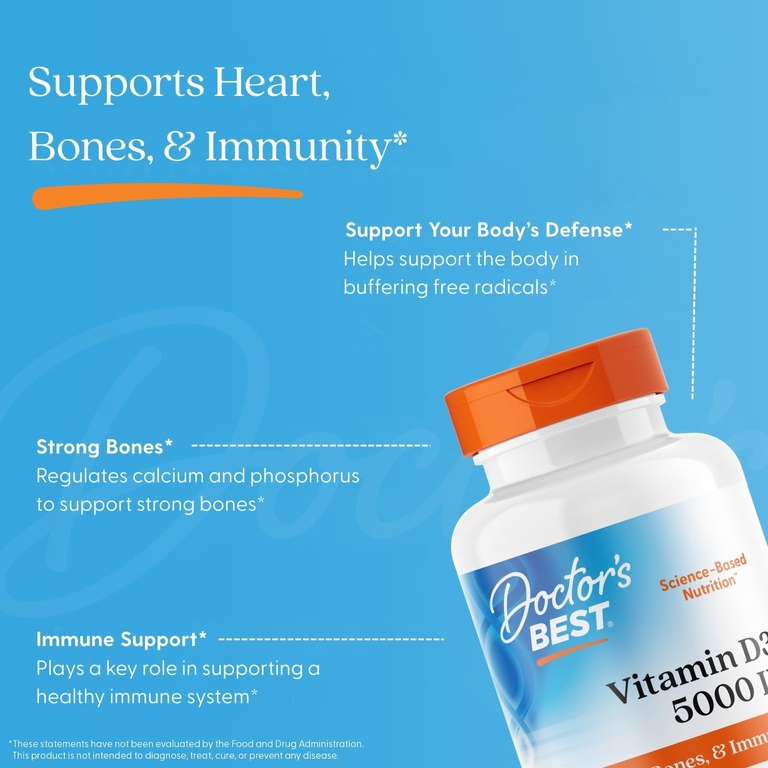 Doctor's Best, витамин D3, 125 мкг (5000 МЕ), 720 капсул