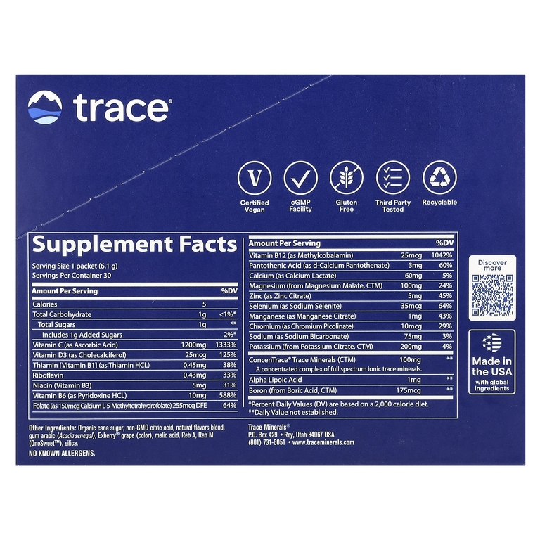 Trace, Power Pak, с ягодным вкусом, 30 пакетиков, 6,1 г (0,22 унции) каждый