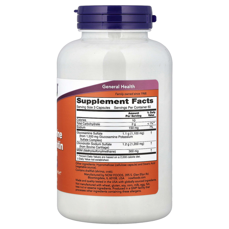 NOW Foods, глюкозамин, хондроитин и МСМ, 180 капсул