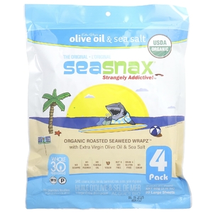 SeaSnax, закуска из жареных морских водорослей, оливковое масло и морская соль, 20 больших листов, 60 г (2,16 унции)