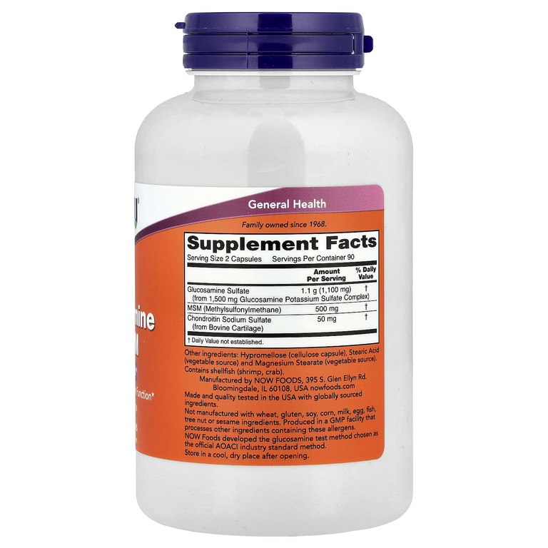 NOW Foods, Глюкозамин и МСМ, 180 растительных капсул