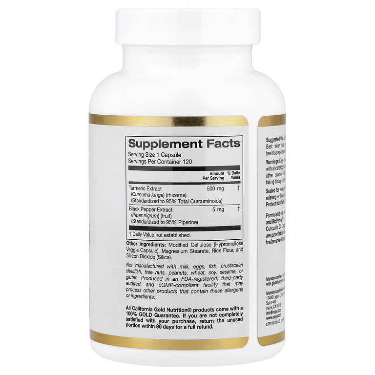California Gold Nutrition, комплекс куркумина из куркумы с экстрактом чёрного перца, повышенная биодоступность, 120 растительных капсул