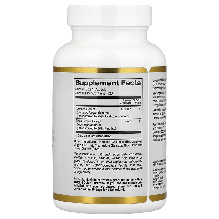 California Gold Nutrition, комплекс куркумина из куркумы с экстрактом чёрного перца, повышенная биодоступность, 120 растительных капсул