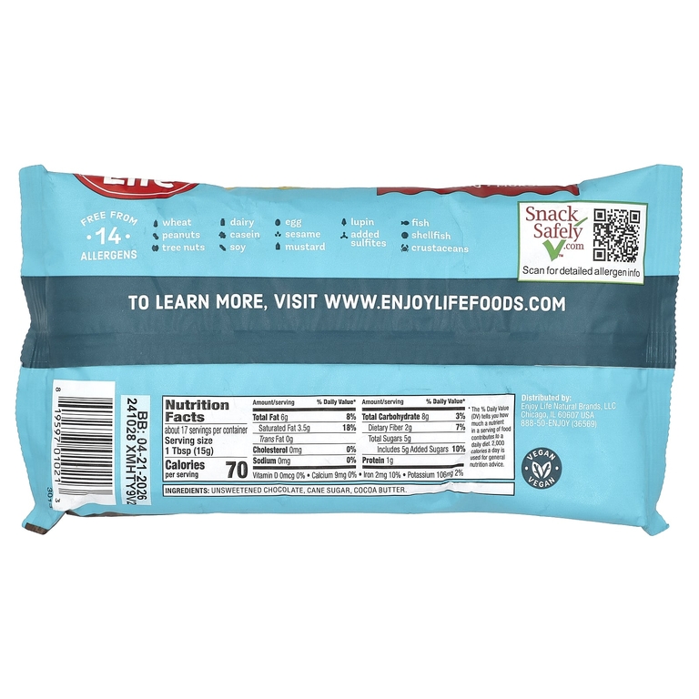 Enjoy Life Foods, темный шоколад, 69% какао, 255 г (9 унций)