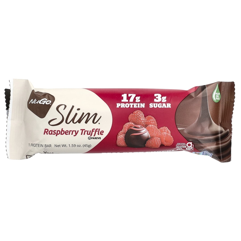 NuGo Nutrition, Slim®, протеиновые батончики, малина и трюфель, 12 батончиков по 45 г (1,59 унции)