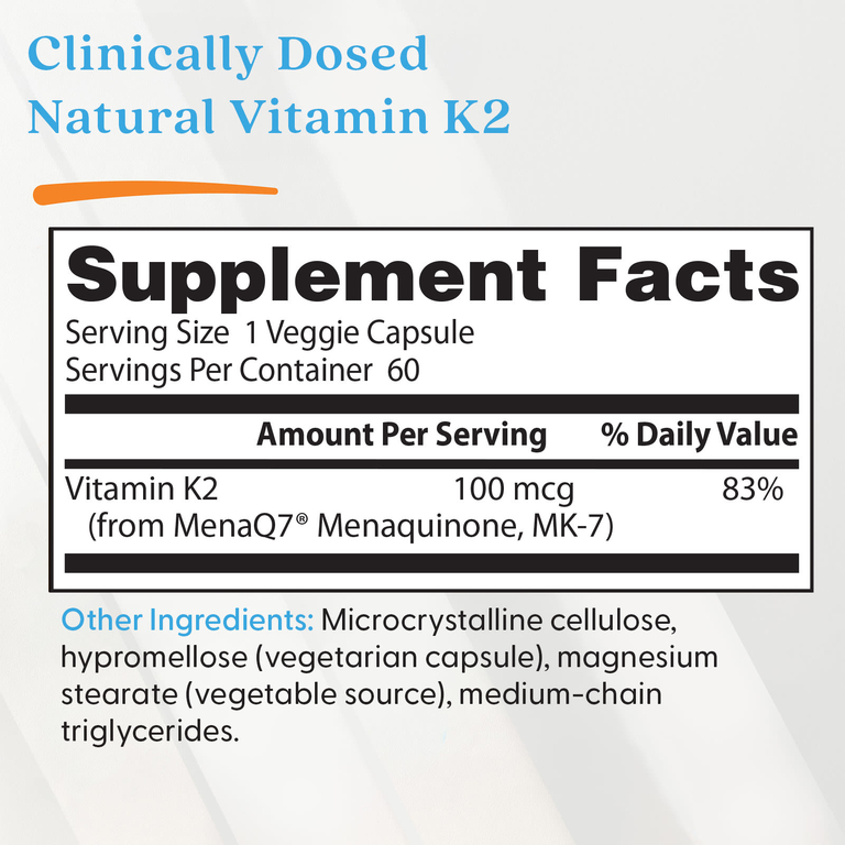 Doctor's Best, натуральный витамин K2 в форме MK-7, 100 мкг, 60 вегетарианских капсул
