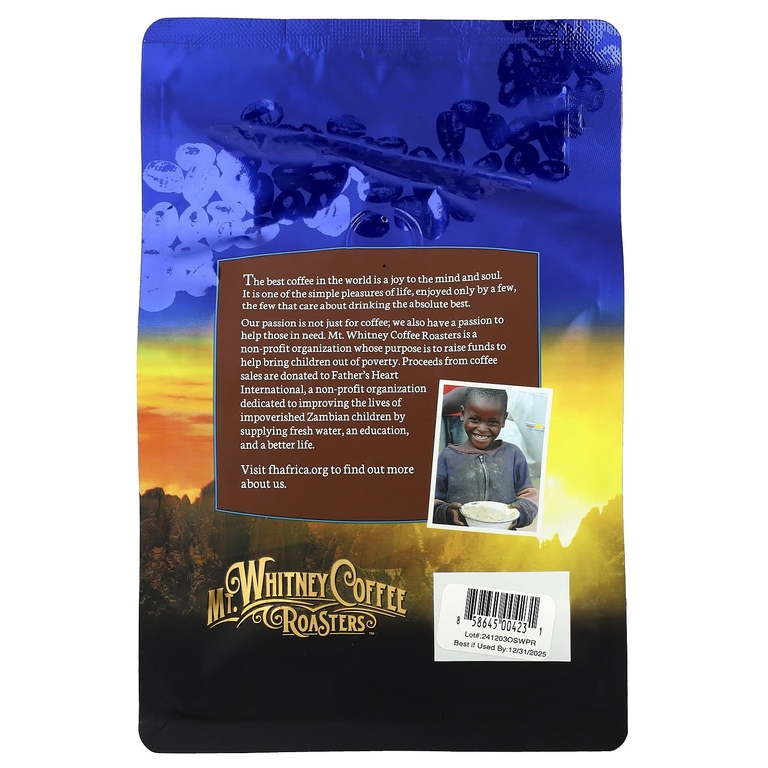 Mt. Whitney Coffee Roasters, органический кофе из Перу без кофеина, средней обжарки, зерновой, 340 г (12 унций)