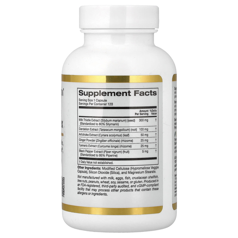 California Gold Nutrition, Комплекс силимарина, экстракт расторопши с одуванчиком, артишок, куркумина, имбирь и черный перец, 120 растительных капсул
