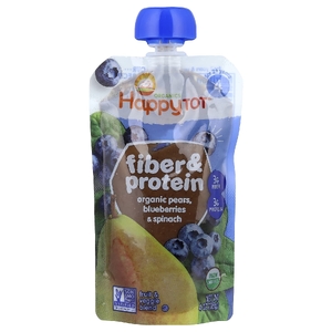 Happy Family Organics, клетчатка и протеин, пюре для детей от 2 лет, органические груши, голубика и шпинат, 113 г (4 унции)