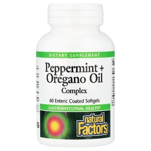 Natural Factors, комплекс из перечной мяты и масла орегано, 60 капсул, покрытых кишечнорастворимой оболочкой
