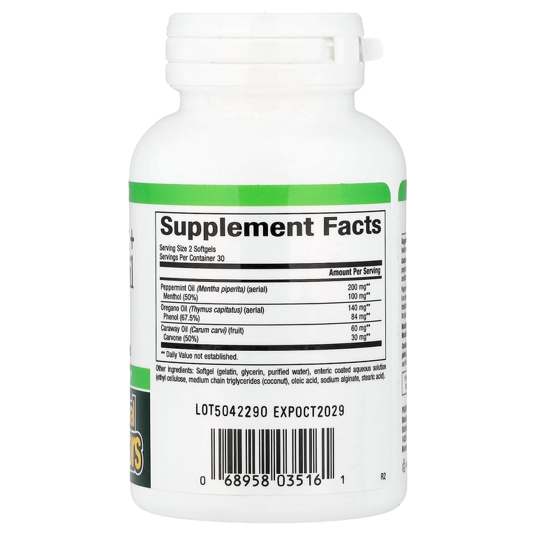 Natural Factors, комплекс из перечной мяты и масла орегано, 60 капсул, покрытых кишечнорастворимой оболочкой