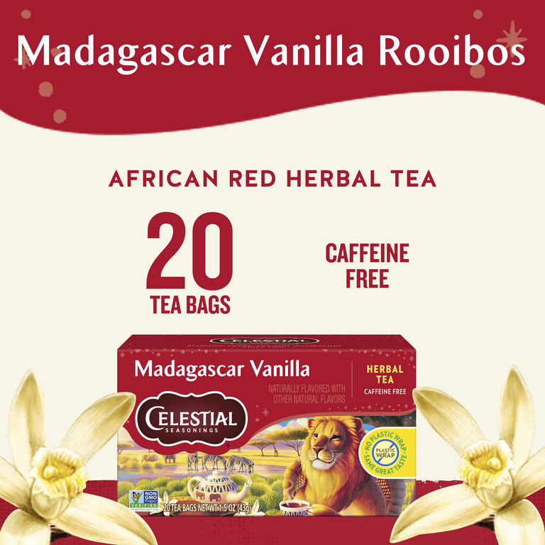 Celestial Seasonings, травяной чай, ройбуш и мадагаскарская ваниль, без кофеина, 20 чайных пакетиков, 43 г (1,5 унции)