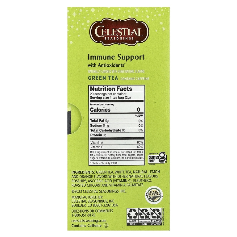 Celestial Seasonings, зеленый чай, поддержка иммунитета с антиоксидантами, 20 чайных пакетиков, 41 г (1,4 унции) (Товар снят с продажи) 
