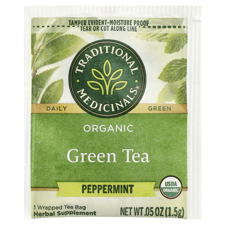 Traditional Medicinals, органический зеленый чай, перечная мята, 16 чайных пакетиков, 24 г (0,85 унции)