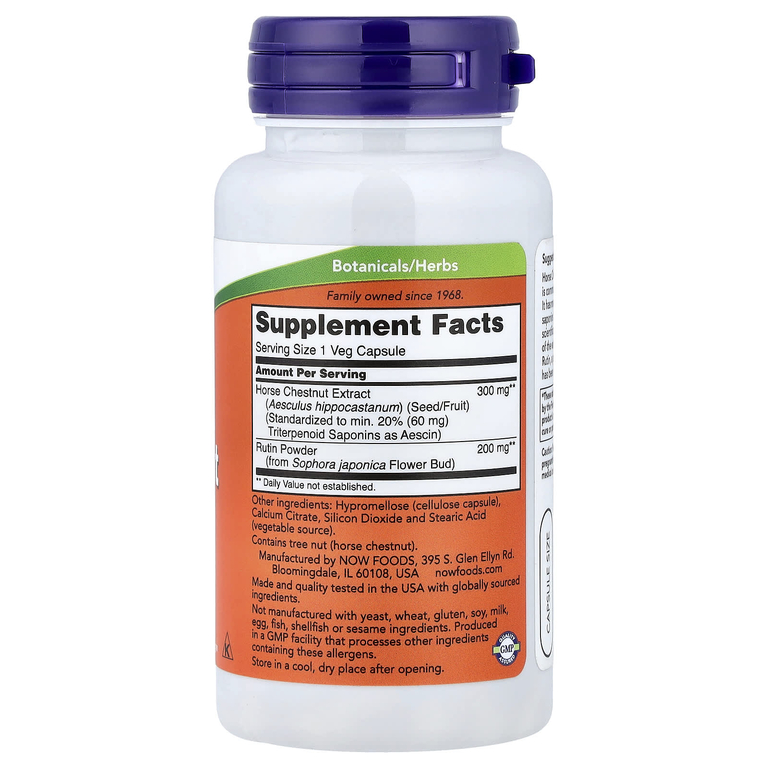 NOW Foods, конский каштан с рутином, 90 растительных капсул