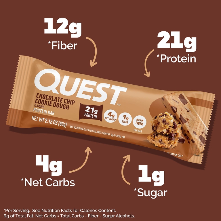 Quest Nutrition, Протеиновый батончик, шоколадная крошка, песочное тесто, 12 штук, 2,12 унц. (60 г) каждый