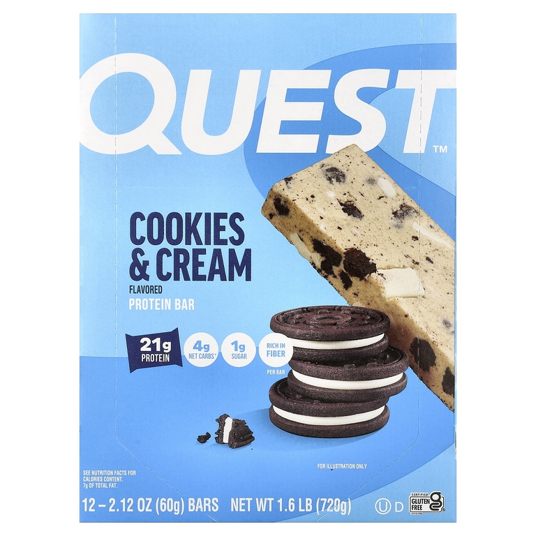 Quest Nutrition, протеиновый батончик, со вкусом печенья и сливок, 12 батончиков, 60 г (2,12 унции) каждый