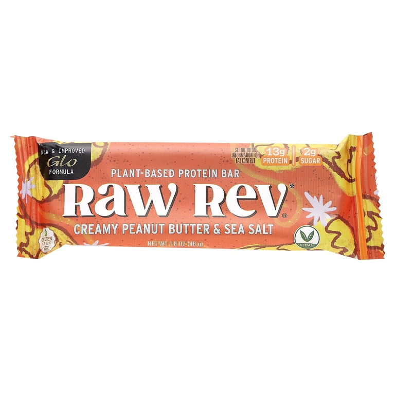 Raw Rev, растительный протеиновый батончик, арахисовая паста и морская соль, 12 шт. по 46 г