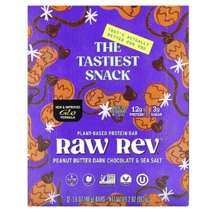 Raw Rev, батончик, арахисовое масло с темным шоколадом и морской солью, 12 батончиков, весом 46 г (1,6 унции) каждый
