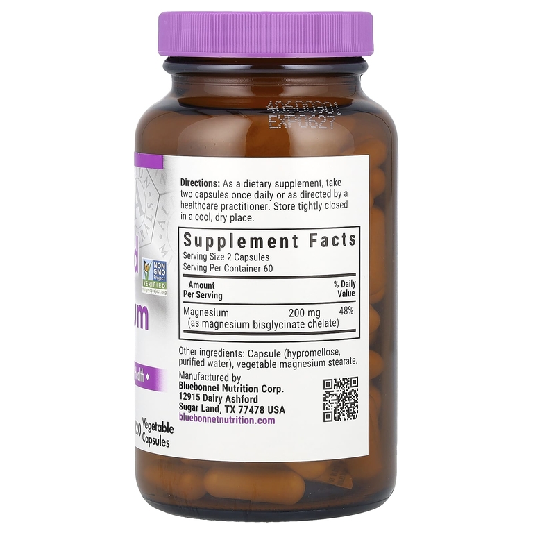 Bluebonnet Nutrition, хелатный магний, 120 вегетарианских капсул (100 мг в 1 капсуле)
