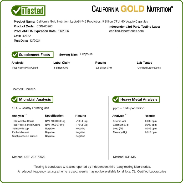 California Gold Nutrition, пробиотики, 5 млрд КОЕ, 60 растительных капсул