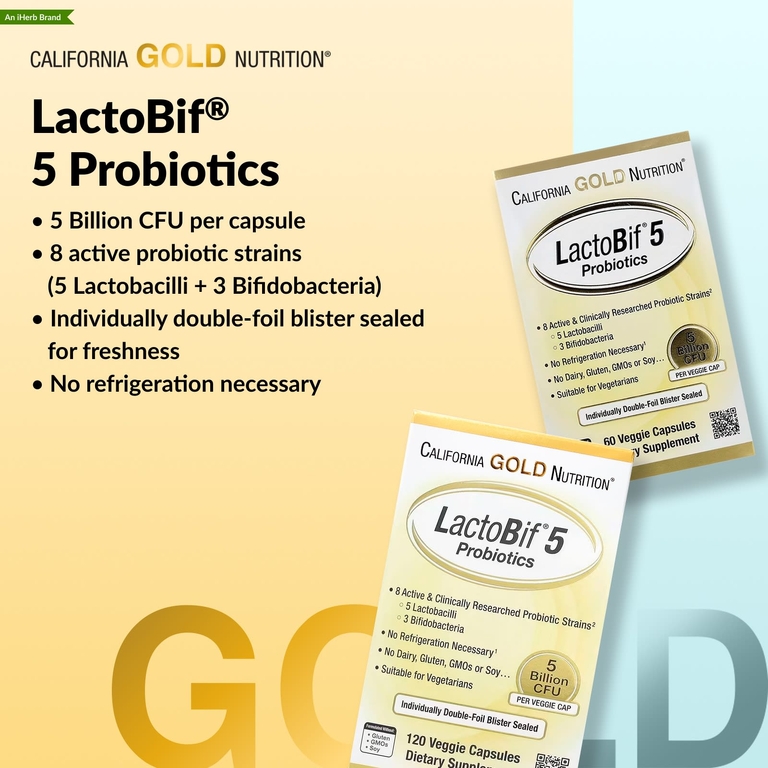 California Gold Nutrition, пробиотики, 5 млрд КОЕ, 60 растительных капсул