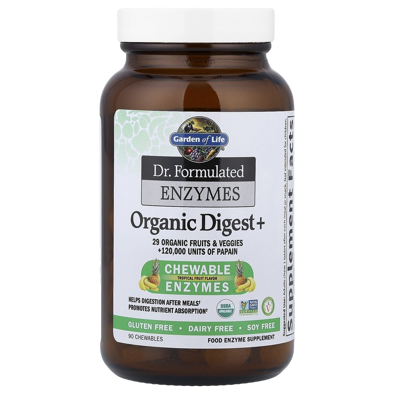 Garden of Life, цельнопищевые пищеварительные ферменты, вкус тропических фруктов, 90 жевательных таблеток