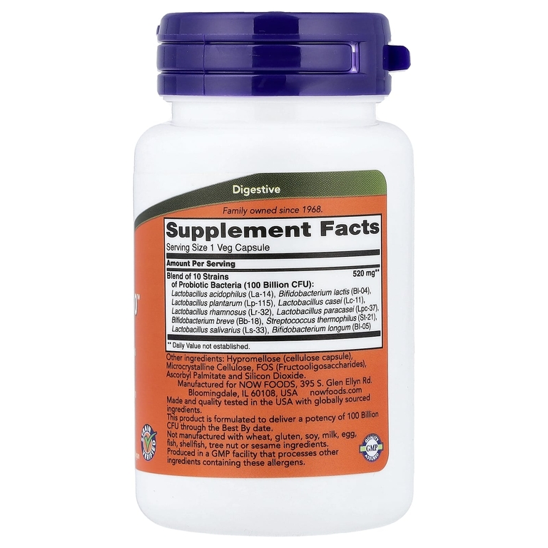 NOW Foods, 10 штаммов пробиотиков, 30 растительных капсул