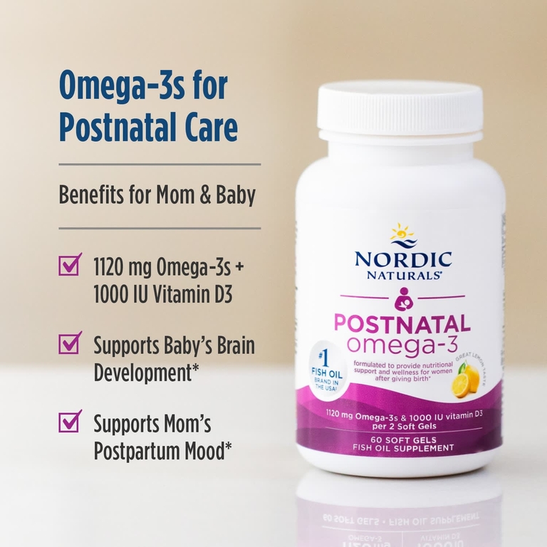 Nordic Naturals, омега-3 для применения в послеродовой период, со вкусом лимона, 60 капсул