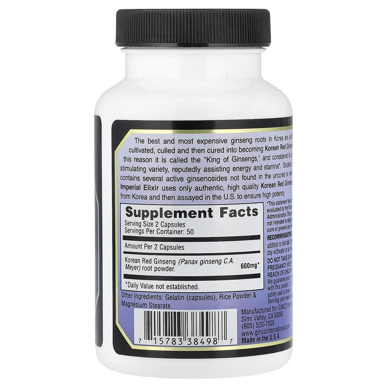 Imperial Elixir, Корейский красный женьшень, 100 капсул (300 мг на капсулу)