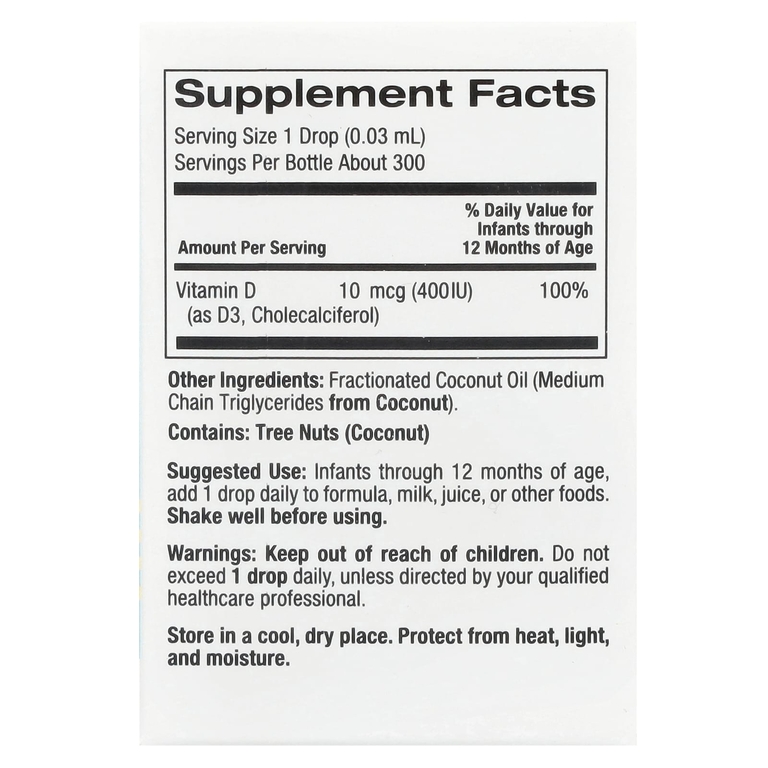 California Gold Nutrition, витамин D3 для детей в каплях, 10 мкг (400 МЕ), 10 мл