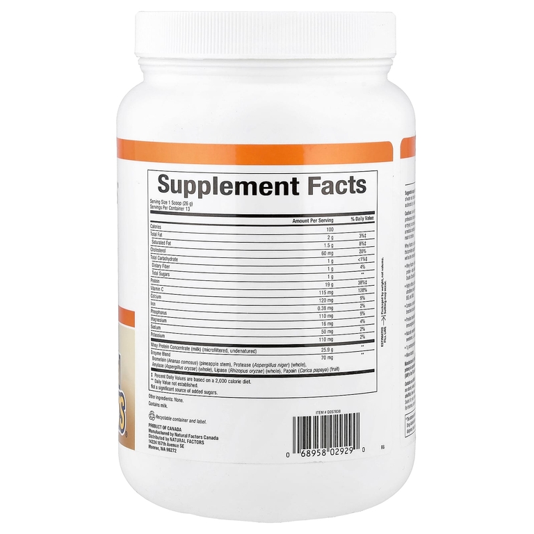 Natural Factors, 100% натуральный сывороточный белок, без ароматизаторов, 12 унций (340 г)