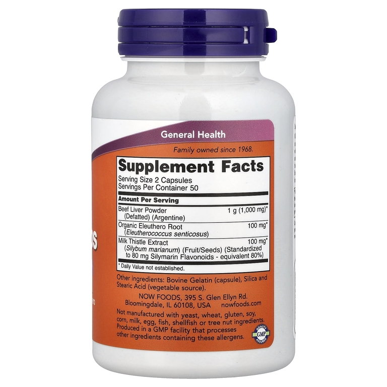 NOW Foods, капсулы с печенью, расторопшей и элеутерококком, 100 капсул