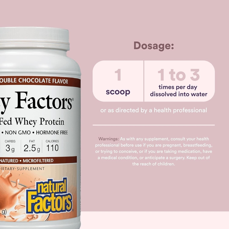 Natural Factors, сывороточный протеин травяного откорма, натуральный двойной шоколад, 340 г (12 унций)