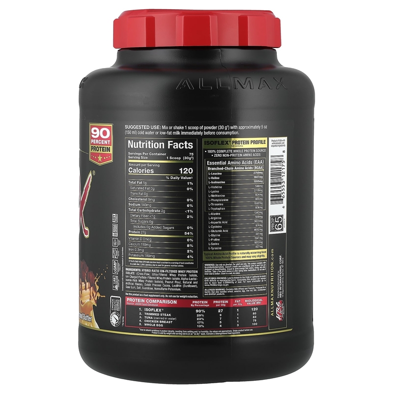 ALLMAX, чистый изолят сывороточного протеина, шоколад с арахисовой пастой, 2,27 кг (5 фунтов)