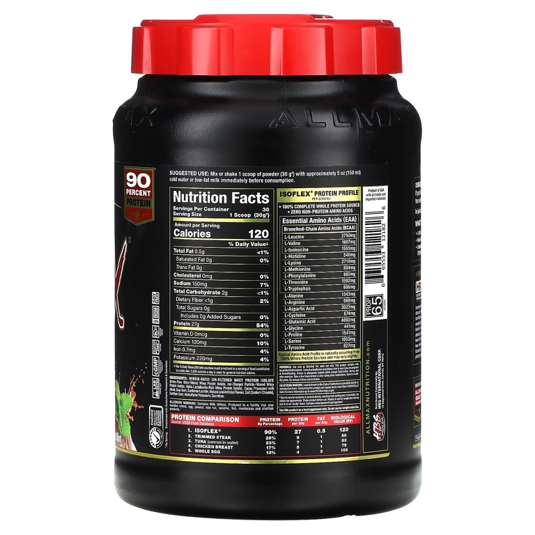 ALLMAX, чистый изолят сывороточного протеина, со вкусом шоколада и мяты, 908 г (2 фунта)