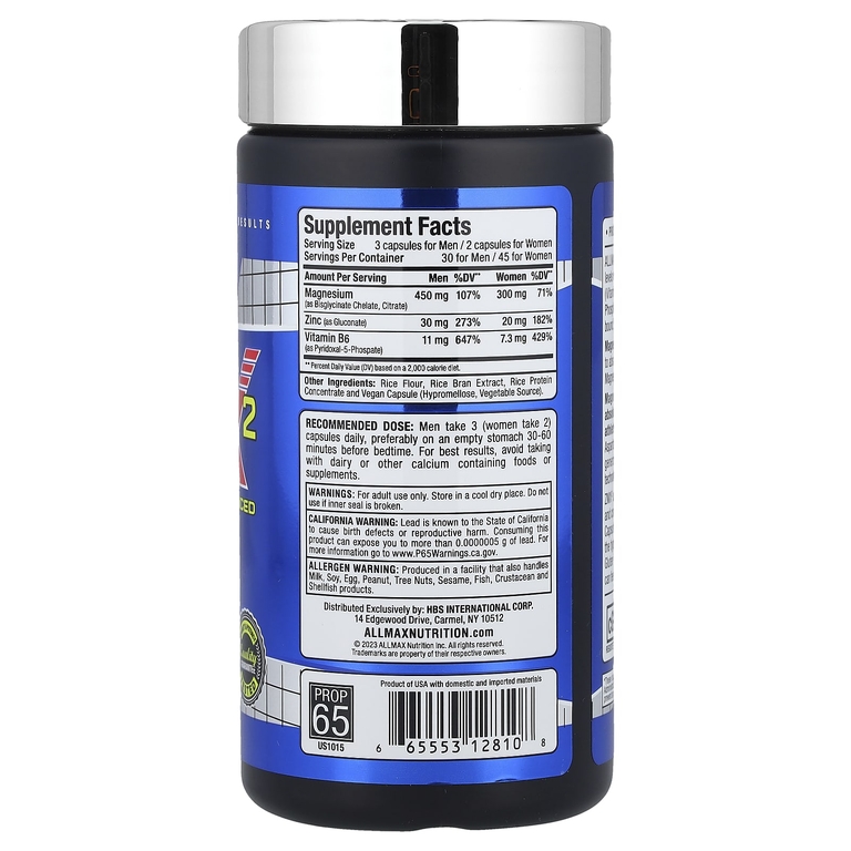 ALLMAX, хелат магния + цинк + витамин В6, 90 капсул
