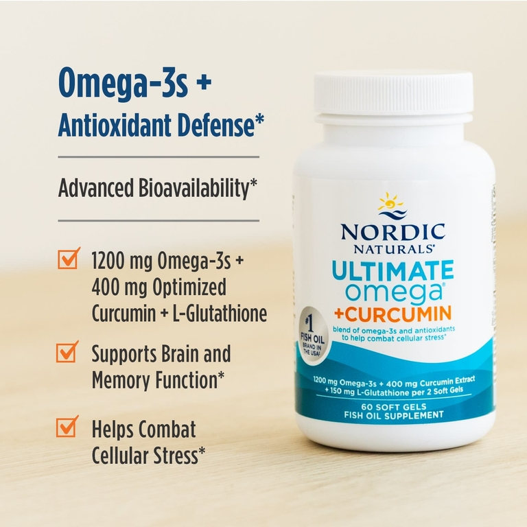 Nordic Naturals, омега-3 + куркумин, 60 желатиновых капсул