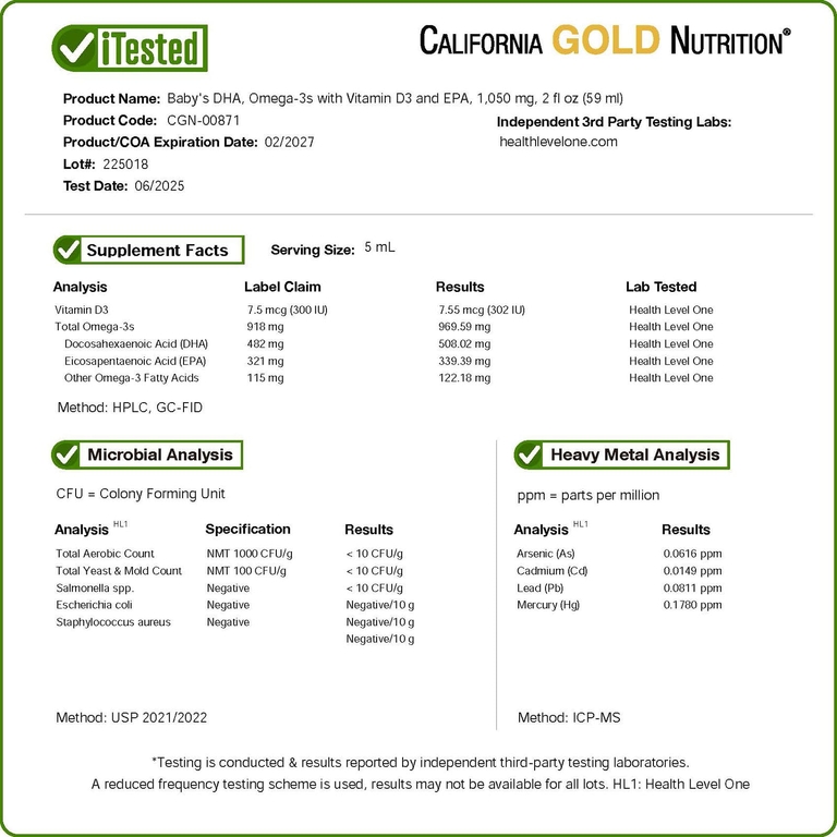 California Gold Nutrition, ДГК для детей, омега-3 кислоты с витамином Д3 и ЭПК, 59 мл