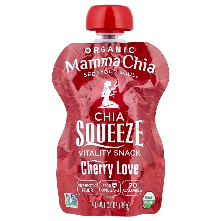 Mamma Chia, фруктовое пюре с соками и семенами чиа, энергетический перекус, вишнёвая любовь, 8 порций, 99 г (3,5 унции)