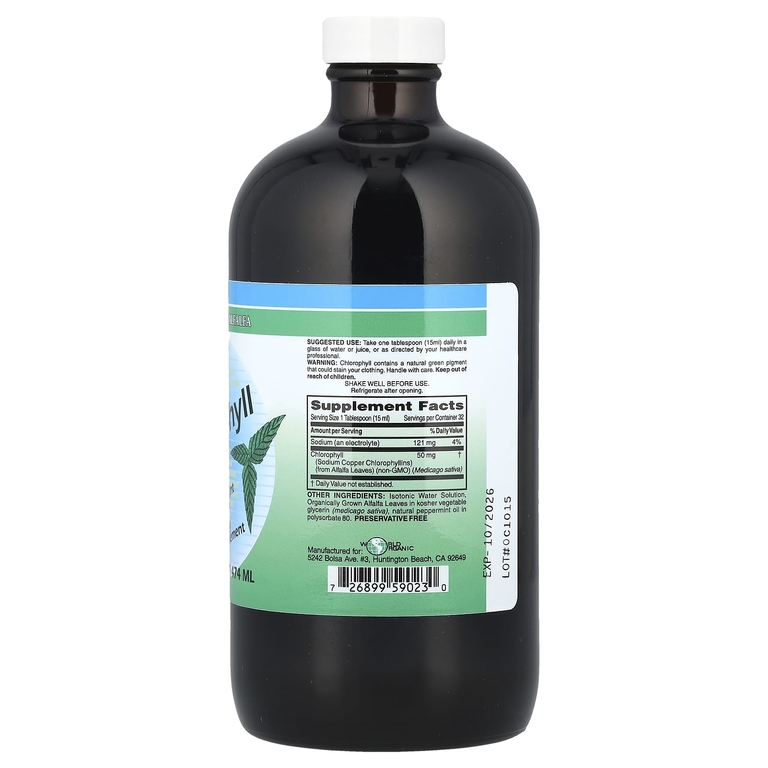 World Organic, жидкий хлорофилл, со вкусом натуральной мяты, 474 мл (16 жидк. унций)